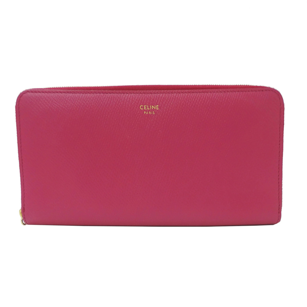 Celine CELINE Women's Wallet, Brand Name, Long Leather, Pink, Round Zipper, Z...